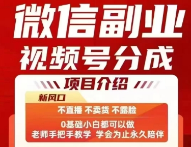 微信副业视频号分成，不直播 不卖货 不露脸，三五分钟即可完成一条作，每日收益几十、几张不等-创安网_汇聚全网热门项目资源
