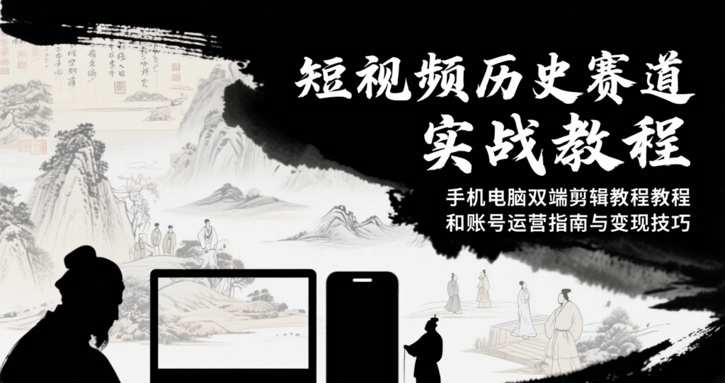 短视频历史赛道实战教程，手机电脑双端剪辑教程和账号运营指南与变现技巧