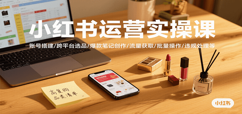 小红书运营实操课，账号搭建/跨平台选品/爆款笔记创作/流量获取/批量操作/违规处理等-创安网_汇聚全网热门项目资源