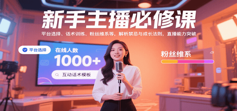 新手主播必修课:平台选择、话术训练、粉丝维系等,解析禁忌与成长法则,突破直播能力-中创网,冒泡网,福缘网创业项目大全-创安网