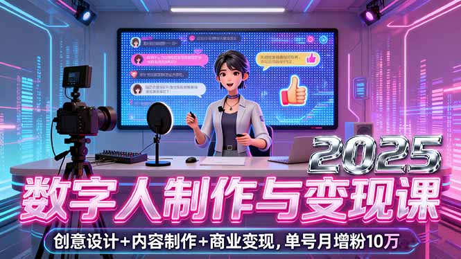 （16032期）2025数字人制作与变现课，创意设计+内容制作+商业变现，单号月增粉10万+-创安网_汇聚全网热门项目资源