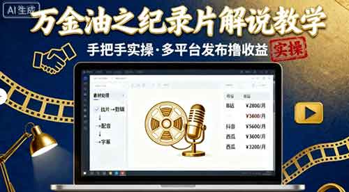 万金油之纪录片解说教学，手把手教你，完全实操，多平台发布撸收益