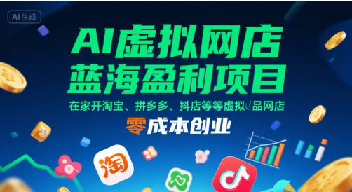 AI虚拟网店蓝海盈利项目，在家开淘宝、拼多多、抖店等虚拟品网店，零成本创业-创安网_汇聚全网热门项目资源