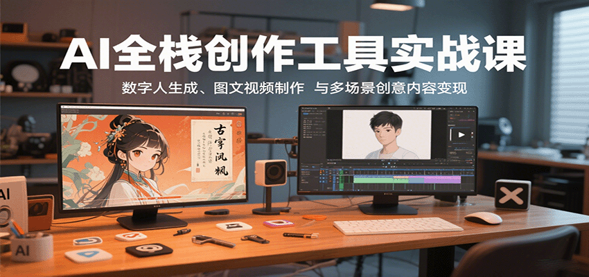 AI全栈创作工具实战课：数字人生成、图文视频制作与多场景创意内容变现-创安网_汇聚全网热门项目资源