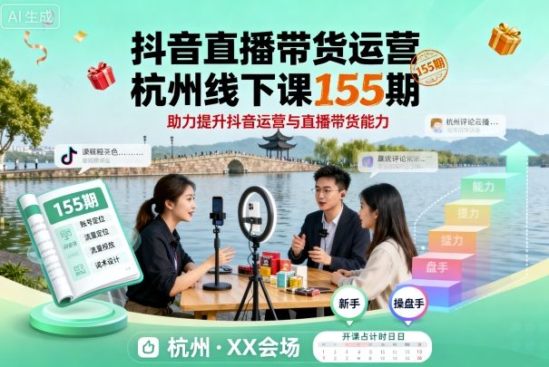 抖音直播带货运营杭州线下课155期，助力提升抖音运营与直播带货能力-创安网_汇聚全网热门项目资源