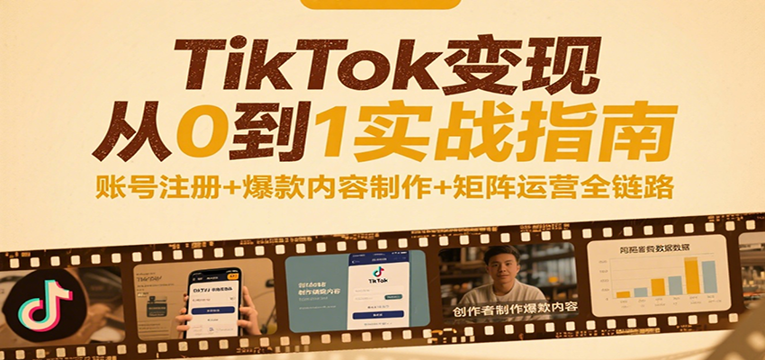 TikTok变现从0到1实战指南：账号注册+爆款内容制作+矩阵运营全链路-创安网_汇聚全网热门项目资源