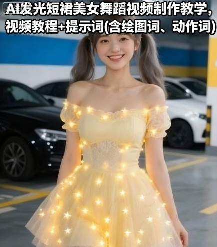 AI发光短裙美女舞蹈视频制作教学，视频教程+提示词(含绘图词、动作词)-创安网_汇聚全网热门项目资源