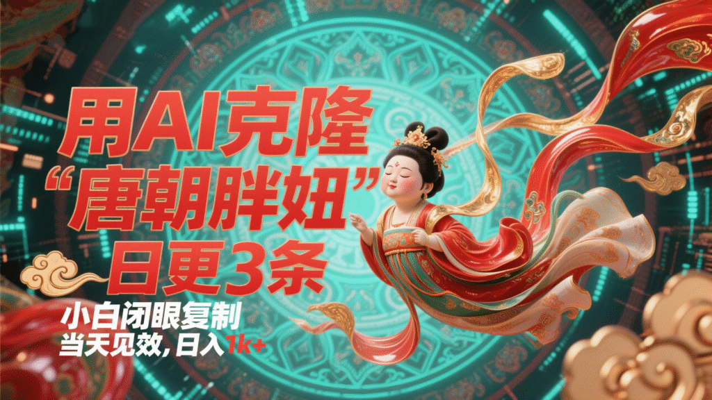 用AI克隆“唐朝胖妞”日更3条，平台疯狂推流，小白闭眼复制，当天见效，日入1k+