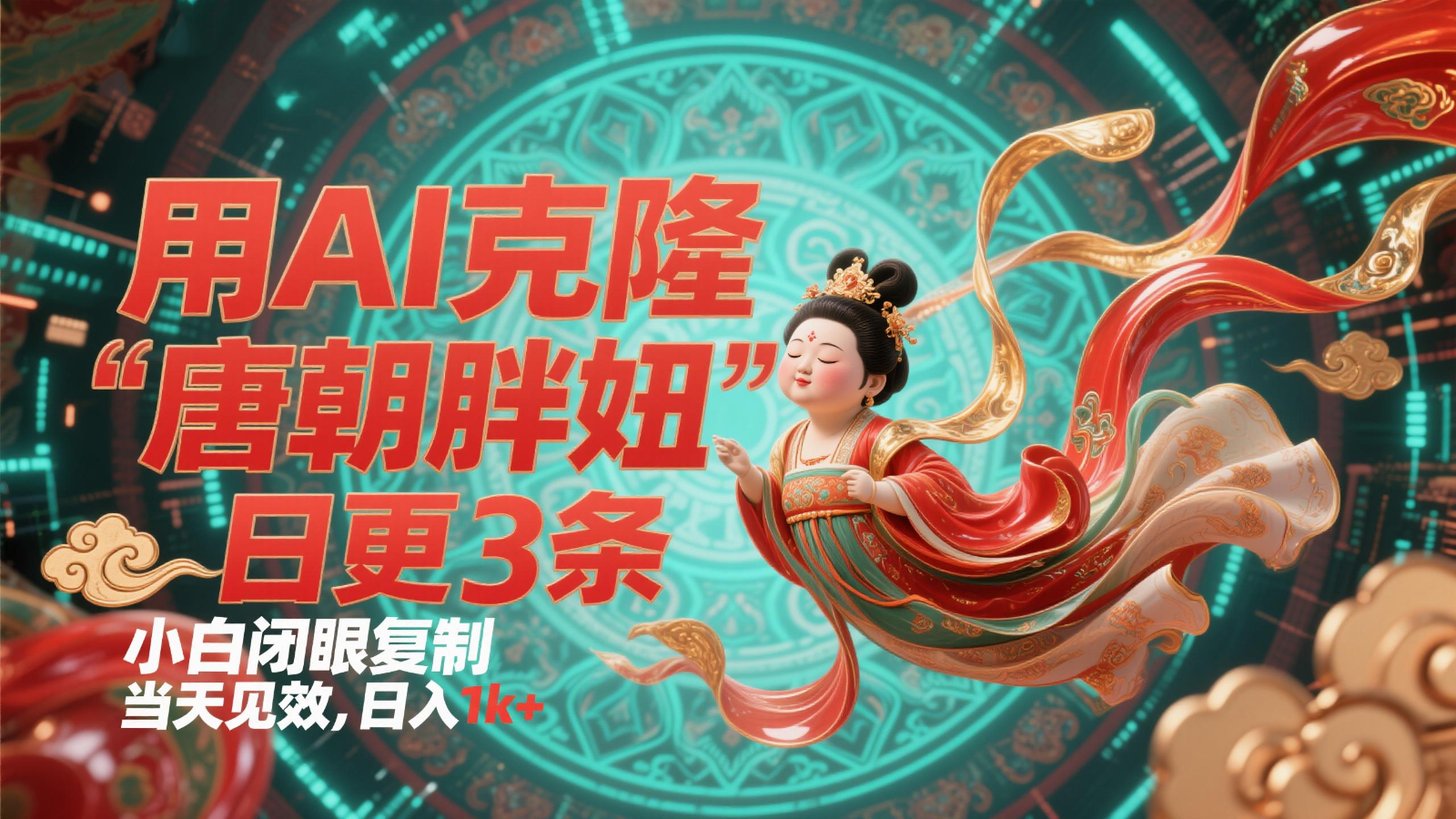 用AI克隆“唐朝胖妞”日更3条，平台疯狂推流，小白闭眼复制，当天见效，日入1k+-创安网_汇聚全网热门项目资源