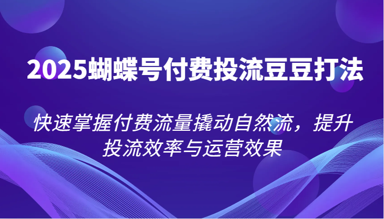 2025蝴蝶号付费投流豆豆打法，快速掌握付费流量撬动自然流，提升投流效率与运营效果-创安网_汇聚全网热门项目资源