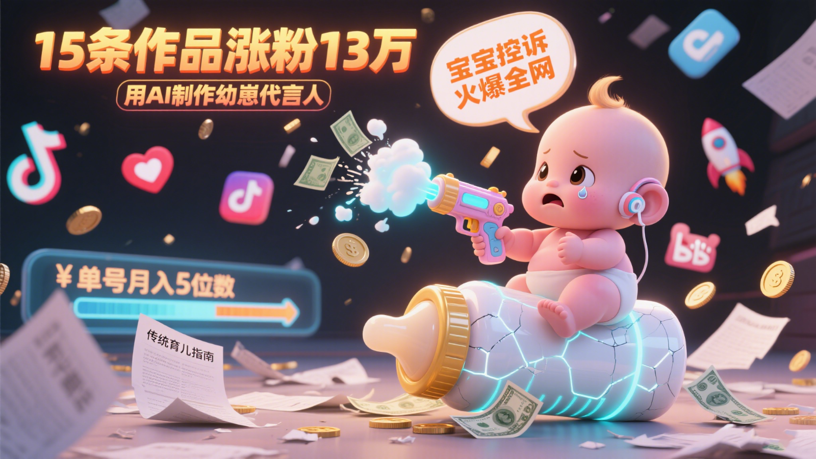 用AI制作幼崽代言人，宝宝的控诉火爆全网，15条作品涨粉13万，单号月入5位数实操教程-创安网_汇聚全网热门项目资源