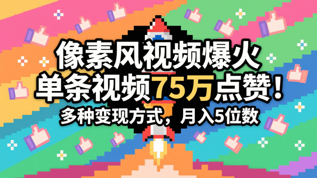 3分钟生成最近爆火的像素风视频，单条点赞75万，谁发谁火系列，多种变现方式，月入…