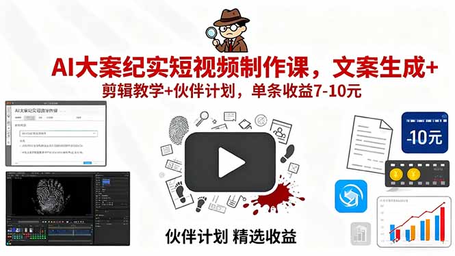 （15992期）AI大案纪实短视频制作课，文案生成+剪辑教学+伙伴计划，单条收益7-10元-创安网_汇聚全网热门项目资源