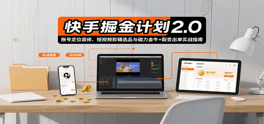 快手掘金计划2.0，账号定位装修、短视频剪辑选品与磁力金牛+裂变出单实战指南-创安网_汇聚全网热门项目资源