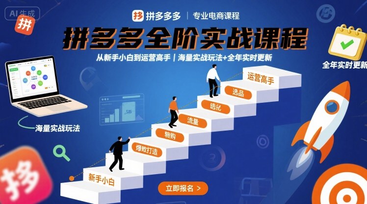 拼多多全阶实战课程，从新手小白到运营高手，海量实战玩法+全年实时更新【2025年9月更新】-创安网_汇聚全网热门项目资源