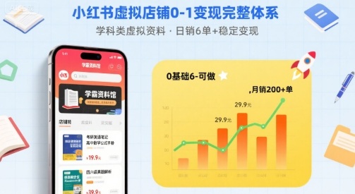 小红书虚拟店铺0-1变现完整体系：卖学科类虚拟资料，一天6张+，很稳定【已完结】-创安网_汇聚全网热门项目资源