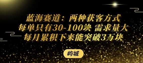 蓝海赛道：两种获客方式每单只有30-100米 需求量大每月累积下来能突破3W-创安网_汇聚全网热门项目资源
