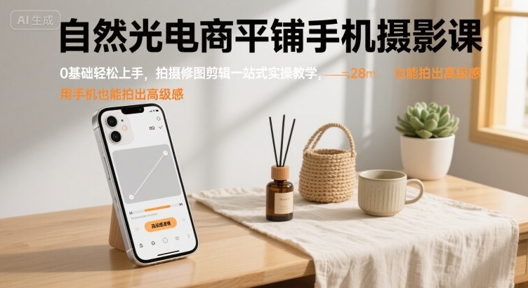 自然光电商平铺手机摄影课，0基础轻松上手，拍摄修图剪辑一站式实操教学，用手机也能拍出高级感-创安网_汇聚全网热门项目资源