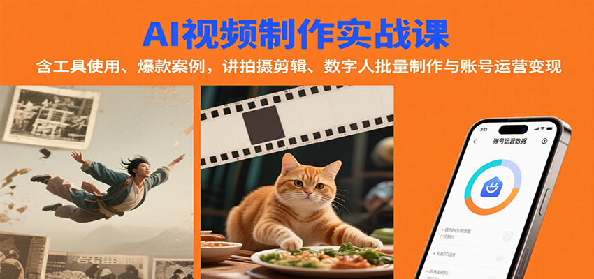 AI视频制作实战：含工具使用、爆款案例，讲拍摄剪辑、数字人批量制作与账号运营变现-创安网_汇聚全网热门项目资源