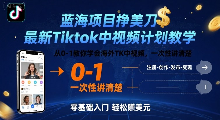 蓝海项目挣美刀，最新Tiktok中视频计划教学，从0-1教你学会海外TK中视频，一次性讲清楚-创安网_汇聚全网热门项目资源
