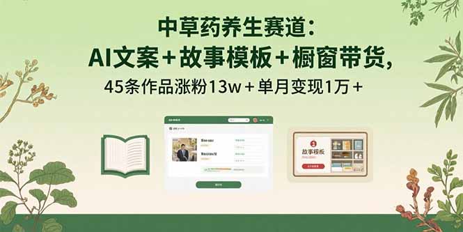 （15925期）中草药养生赛道：AI文案+故事模板+橱带货，45条作品涨粉13w+单月变现1万+-创安网_汇聚全网热门项目资源
