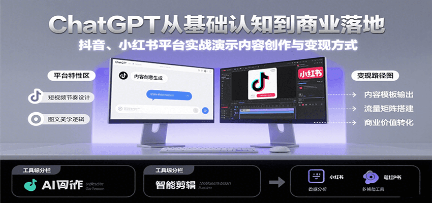 ChatGPT从基础认知到商业落地，实战演示抖音、小红书等平台的内容创作与变现-创安网_汇聚全网热门项目资源