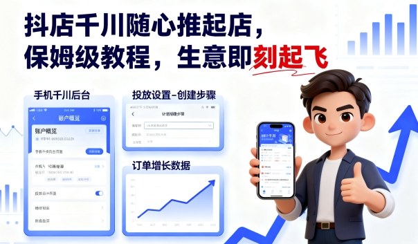 抖店千川随心推起店，保姆级教程，生意即刻起飞-创安网_汇聚全网热门项目资源