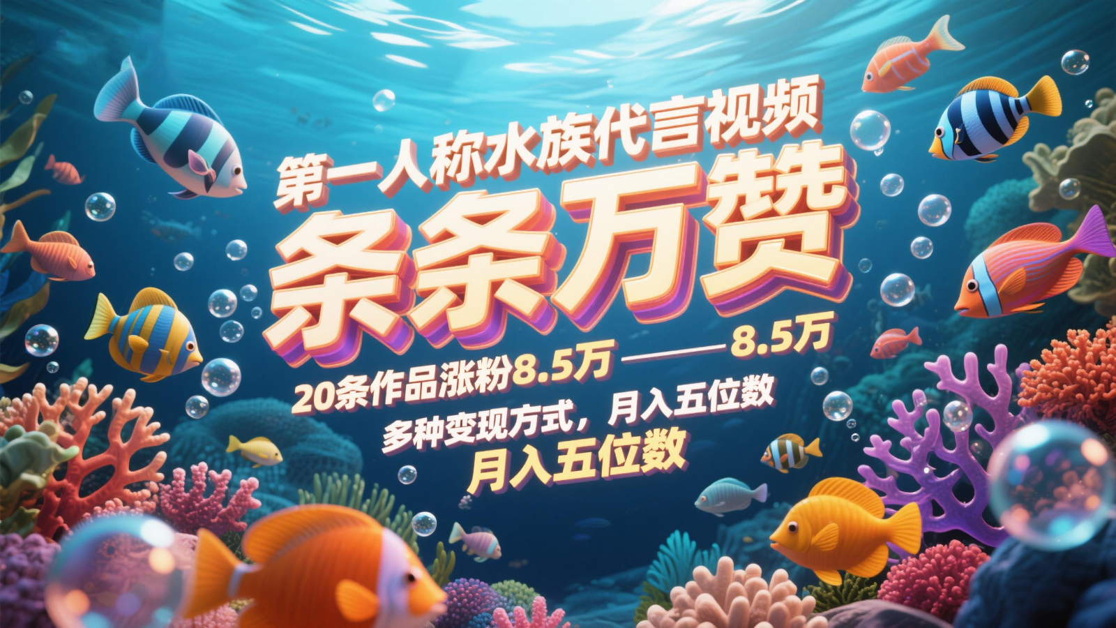 第一人称水族代言视频，条条万赞，20条作品涨粉8.5万，多种变现方式月，入五位数-创安网_汇聚全网热门项目资源