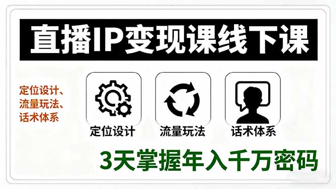 （16065期）直播IP变现课线下课，定位设计、流量玩法、话术体系，3天掌握年入千万密码-创安网_汇聚全网热门项目资源