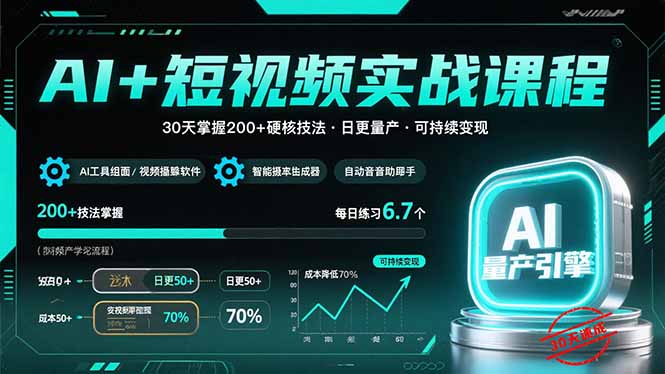 （15681期）AI+短视频实战课程：30天掌握200+硬核技法，实现日更量产可持续变现-创安网_汇聚全网热门项目资源