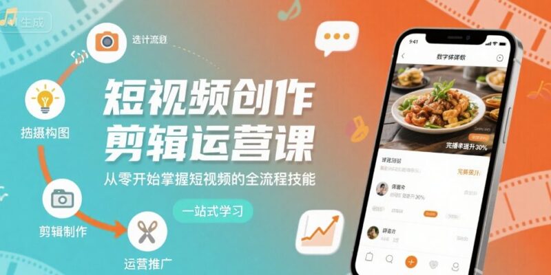 短视频创作剪辑运营课，从零开始掌握短视频的全流程技能-中创网,冒泡网,福缘网创业项目大全-创安网