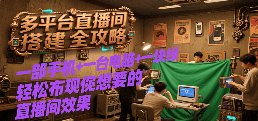 多平台直播间搭建全攻略，一部手机+一台电脑+一块绿布轻松实现你想要的直播间效果-创安网_汇聚全网热门项目资源