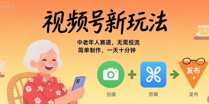 视频号新玩法，中老年人赛道，无需投流，简单制作，一天十分钟，月入1W-创安网_汇聚全网热门项目资源