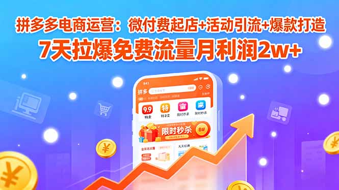 （15960期）拼多多电商运营：微付费起店+活动引流+爆款打造 7天拉爆免费流量月利润2w+-创安网_汇聚全网热门项目资源