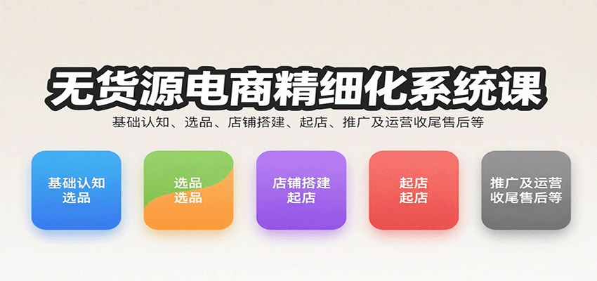 无货源电商精细化系统课：基础认知、选品、店铺搭建、起店、推广及运营收尾售后等-创安网_汇聚全网热门项目资源