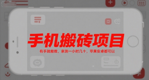 手机搬砖项目，有手就能做，亲测一小时几十，苹果安卓都可以-创安网_汇聚全网热门项目资源