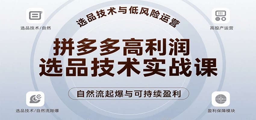 拼多多高利润选品技术实战课，手把手教学自然流高投产起爆，实现低风险可持续盈利-创安网_汇聚全网热门项目资源