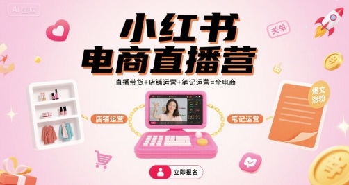 小红书电商直播营，直播带货+店铺运营+笔记运营=全电商-创安网_汇聚全网热门项目资源