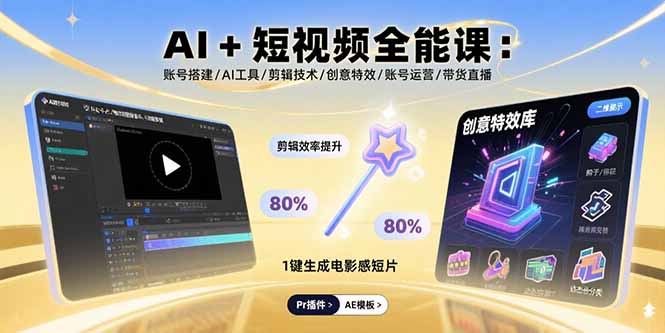 （15862期）AI+短视频全能课：账号搭建/AI工具/剪辑技术/创意特效/账号运营/带货直播-创安网_汇聚全网热门项目资源
