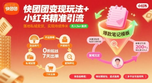 快团团变现玩法+小红书精准引流技巧，助你真正落地私域卖货，实现持续挣米-创安网_汇聚全网热门项目资源