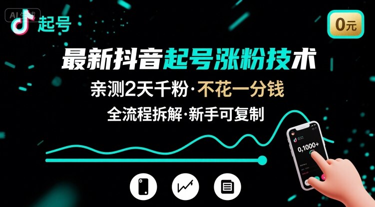 最新抖音起号涨粉技术，亲测2天千粉，不花一分钱，全流程拆解-创安网_汇聚全网热门项目资源