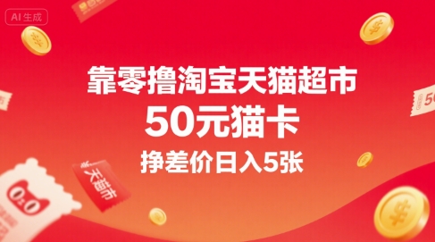 靠零撸淘宝天猫超市50元猫卡，挣差价日入5张-创安网_汇聚全网热门项目资源
