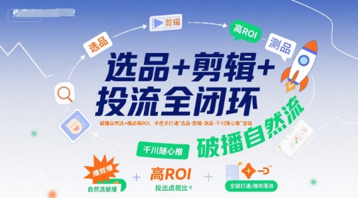 选品+剪辑+投流全闭环，破播自然流+撬动高ROI，手把手打通“选品-剪辑-测品-千川随心推”全链-创安网_汇聚全网热门项目资源