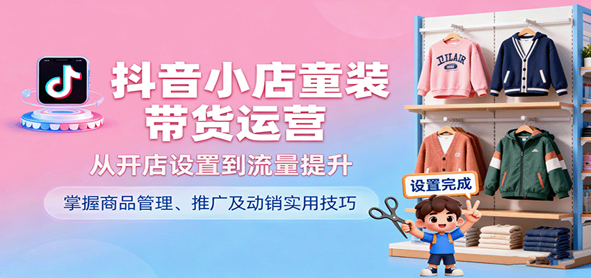 抖音小店童装带货运营，从开店设置到流量提升，掌握商品管理、推广及动销实用技巧