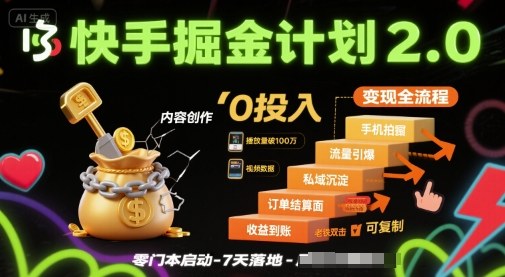 快手掘金计划2.0，快手电商变现全流程，简单可复制，0投入-创安网_汇聚全网热门项目资源