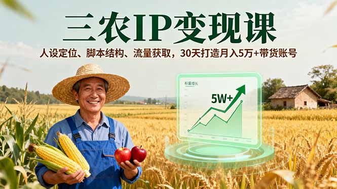 （16044期）三农IP变现课，人设定位、脚本结构、流量获取，30天打造月入5万+带货账号-创安网_汇聚全网热门项目资源