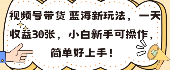 视频号带货蓝海新玩法，一天收益3张，小白新手可操作，简单好上手!-创安网_汇聚全网热门项目资源