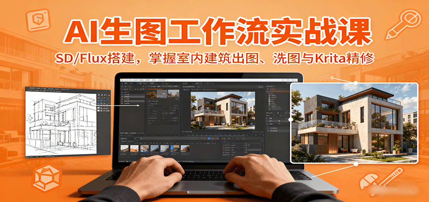 AI生图工作流实战课：SD/Flux搭建，掌握室内建筑出图、洗图与Krita精修-创安网_汇聚全网热门项目资源