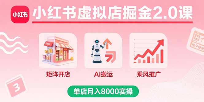 （15929期）小红书虚拟店掘金2.0课，矩阵开店+AI搬运+乘风推广，单店月入8000实操-创安网_汇聚全网热门项目资源