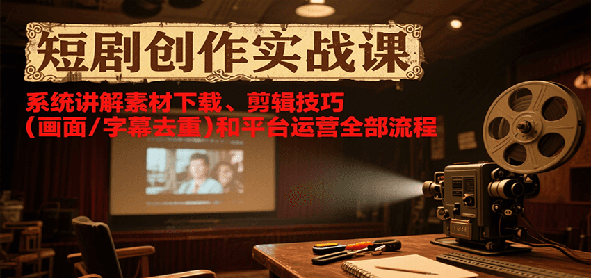 短剧创作实战课，系统讲解素材下载、剪辑技巧（画面/字幕去重）和平台运营全部流程-创安网_汇聚全网热门项目资源
